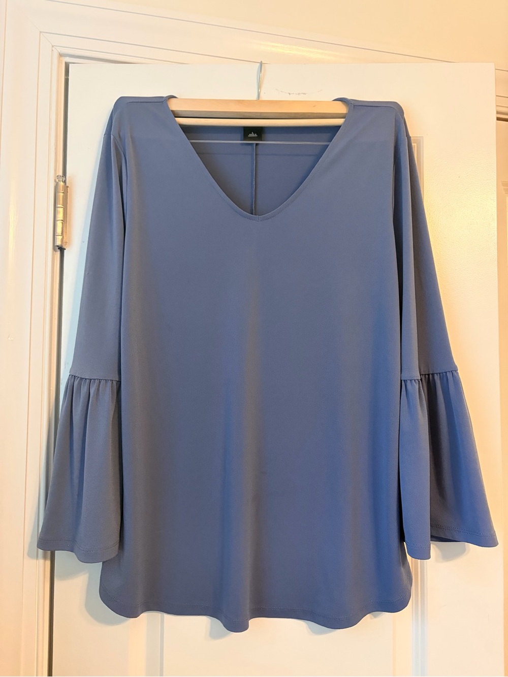 Ann Taylor Slate Blue V-Neck Bell Sleeve Blouse